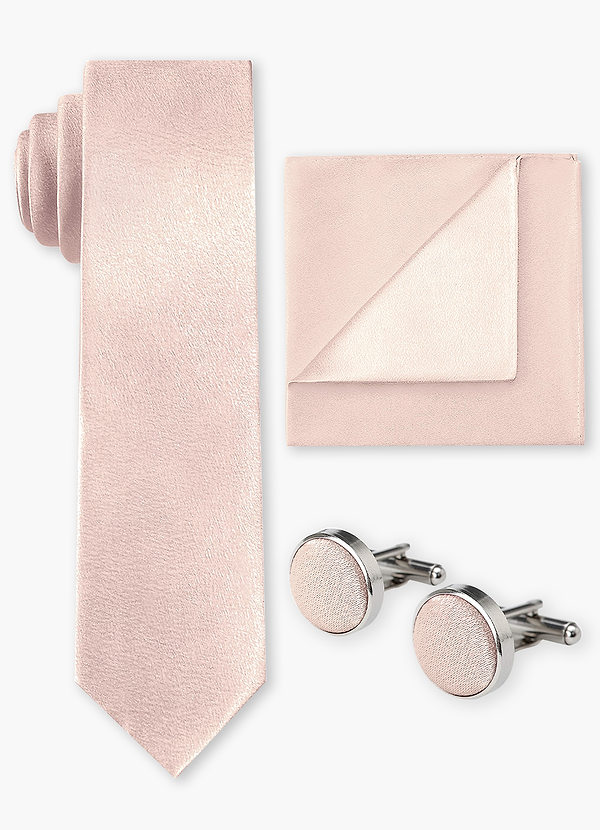 front Metallic Satin Wide Tie & Pocket Square & Cuff Links Set