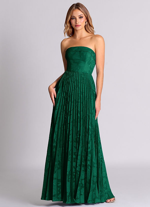 Azazie Mariana 신부 들러리 드레스 A라인 스트랩리스 플로럴 번아웃 바닥 길이 드레스 image1