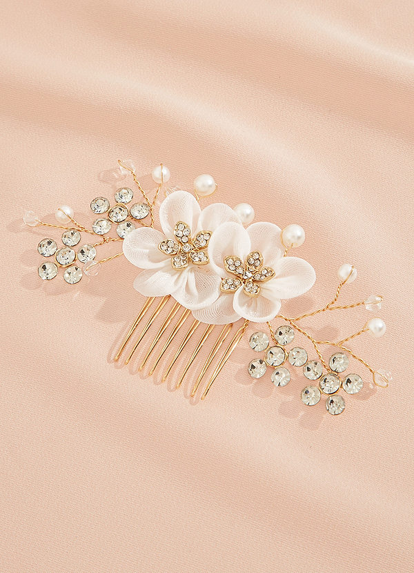 front Elegant White Rhinestones Fower Comb