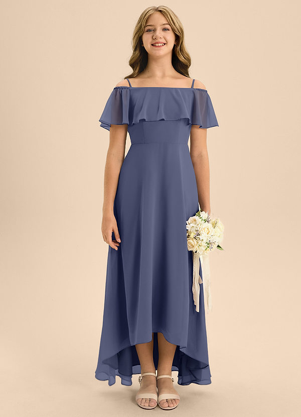 Azazie Maggie Junior Stormy A-Line Off the Shoulder Chiffon Dress image1