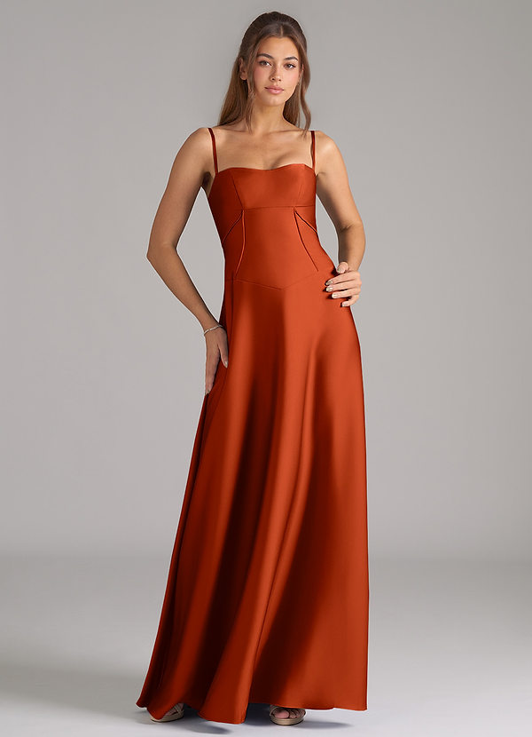 Azazie Valentine Suknie dla druhen Linia A Gorset Satyna elastyczna Do ziemi Sukienka image1