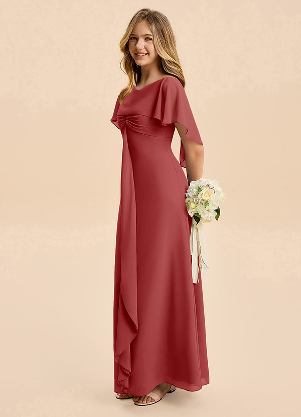 Azazie Selena Junior Rust A-Line Ruched Chiffon Dress image1