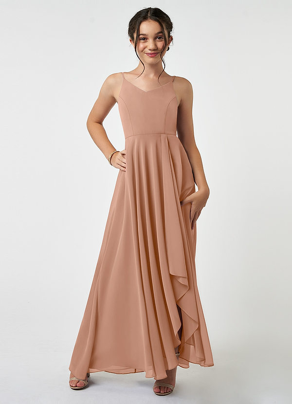 Azazie Collette Junior A-Linie Gestreift Chiffon Kleid Champagner Rosa image1