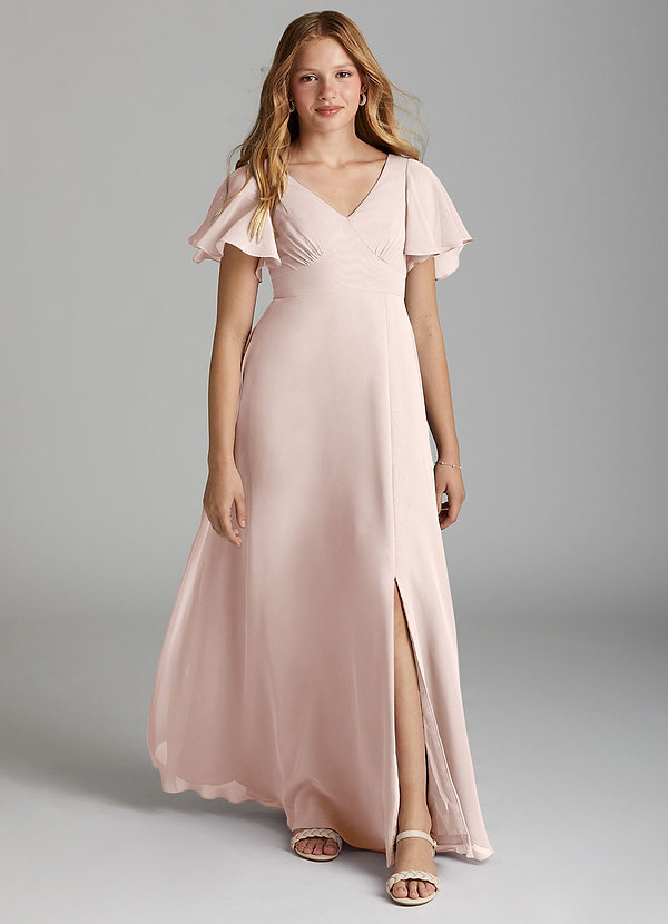 Azazie Kimber Junior Rose Petal A-Line Pleated Chiffon Dress image1