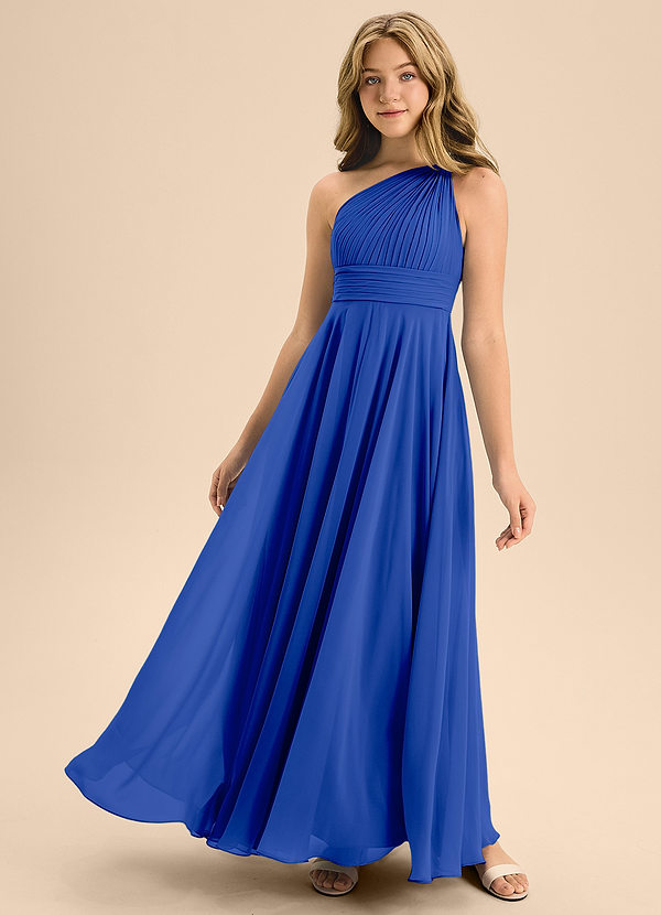 Azazie Charlize Junior Royal Blue A-Line Pleated Chiffon Dress image1