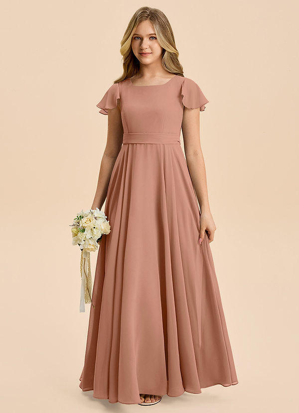 Azazie Cady Junior Abito A-Line in Chiffon Plissettato Bronzo image1