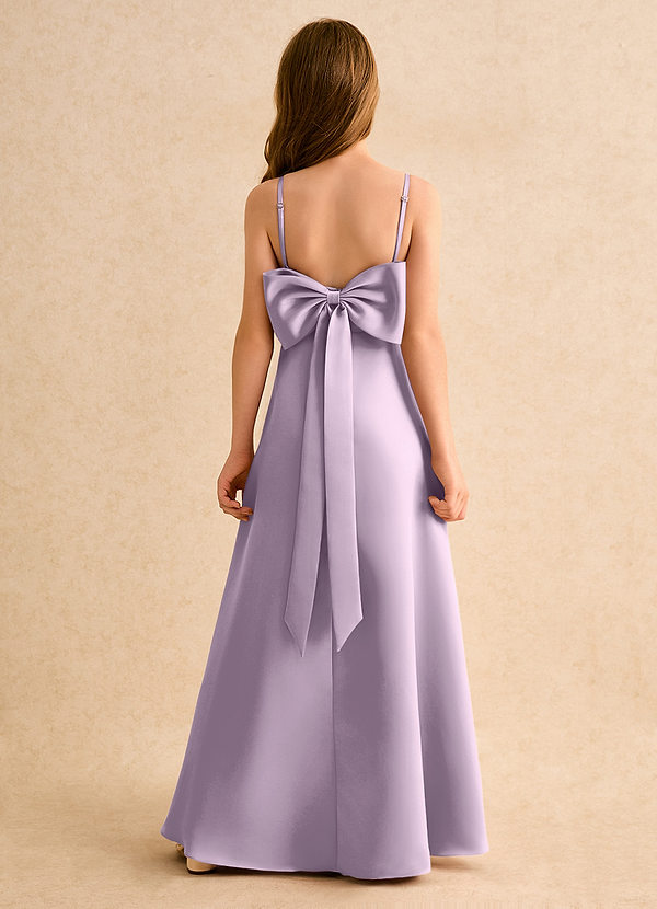 Azazie Joella Girls Formal Flower Girl Dresses Frosted Lilac A-Line Pleated Matte Satin Dress image1