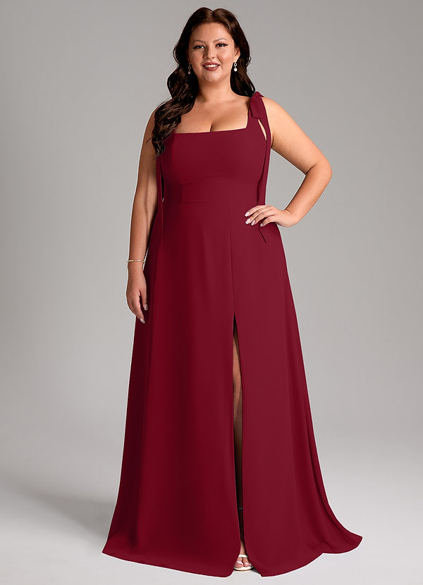 Azazie Debra Bridesmaid Dresses Burgundy A-Line with Pockets Chiffon Convertible Dress image1