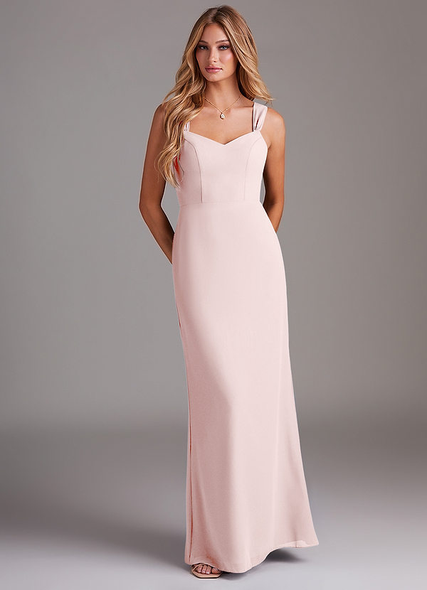 Azazie Denice Bridesmaid Dresses Blushing Pink Sheath Pleated Chiffon Dress image1