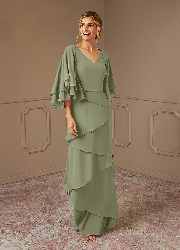 Azazie OHara Mother of the Brides Dresses Pistachio A-Line V-Neck Chiffon Dress image1