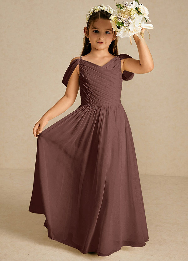 Azazie Chelle Flower Girl Dresses Espresso A-Line Pleated Chiffon Dress image1