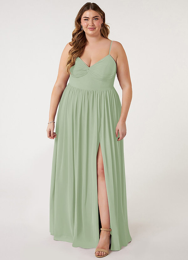 Azazie Zeya Bridesmaid Dresses Dusty Sage A-Line V-Neck Pleated Chiffon Dress image1