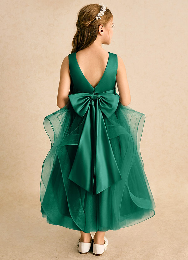 Azazie Vana Flower Girl Dresses Emerald Ball-Gown Bow Tulle Dress image1