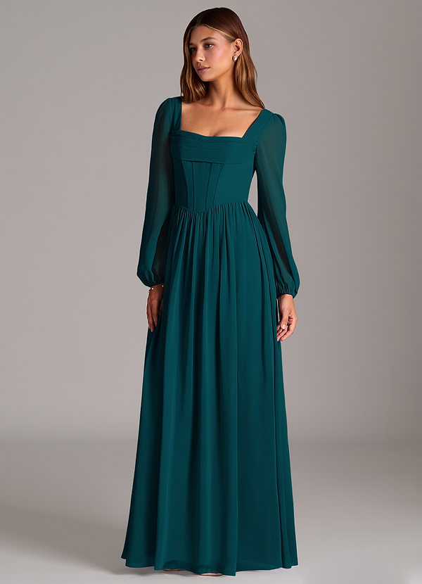 Azazie Maree Bridesmaid Dresses Pine A-Line Corset Chiffon Dress image1