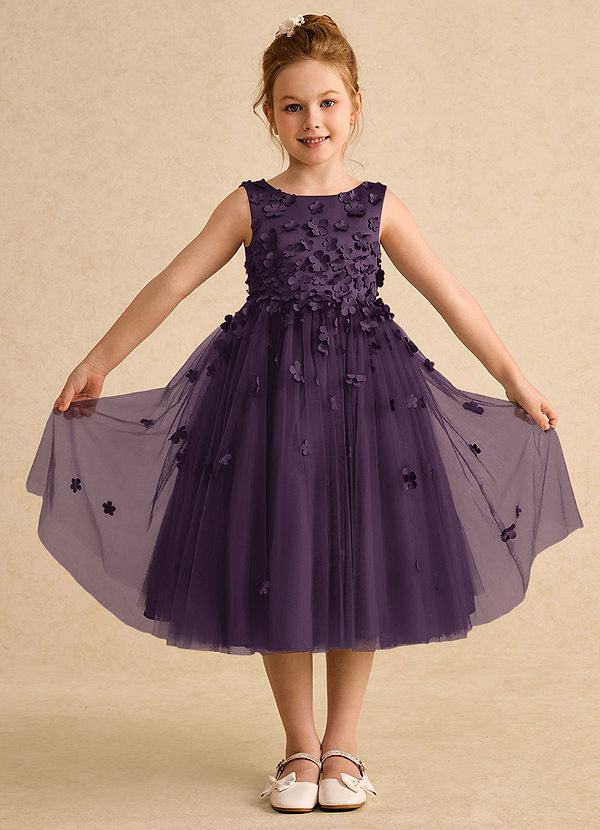 Azazie Lana Flower Girl Dresses Plum A-Line Sleeveless Matte Satin Dress image1
