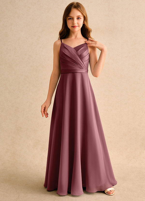 Azazie Umina Girls Formal Bloemenmeisjes Jurken A-Lijn Jurk van Mat Satijn Geplooid Woestijnroos image1