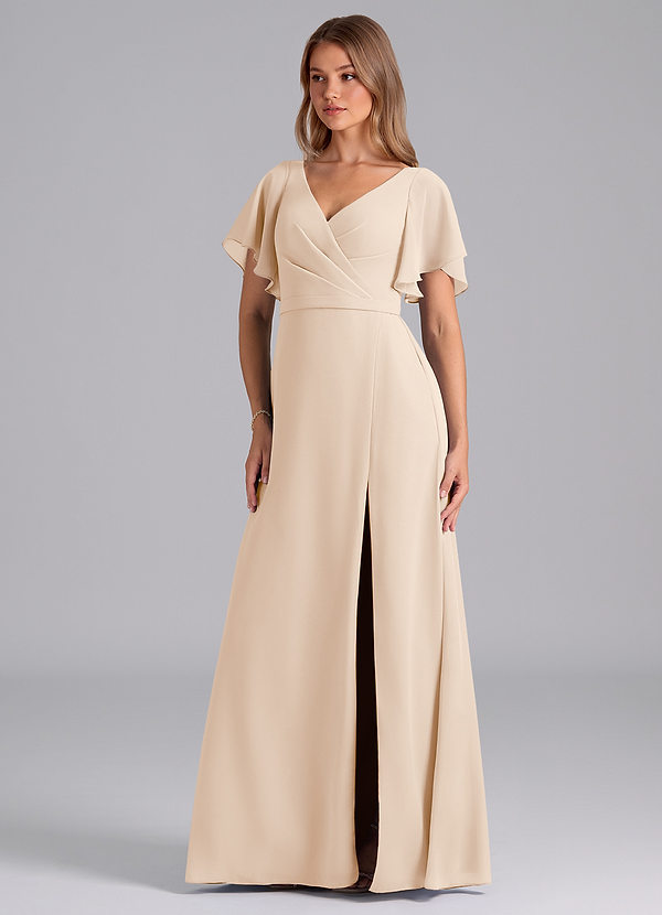 Azazie Ambrosia Bridesmaid Dresses White Alabaster A-Line Pleated Chiffon Dress image1
