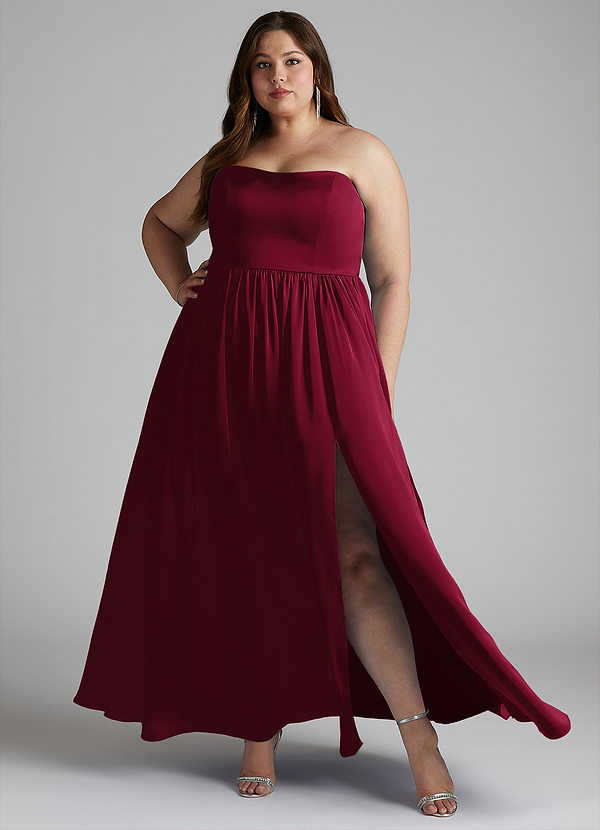 Azazie Morana Bridesmaid Dresses Burgundy A-Line Off the Shoulder Stretch Satin Convertible Dress image1