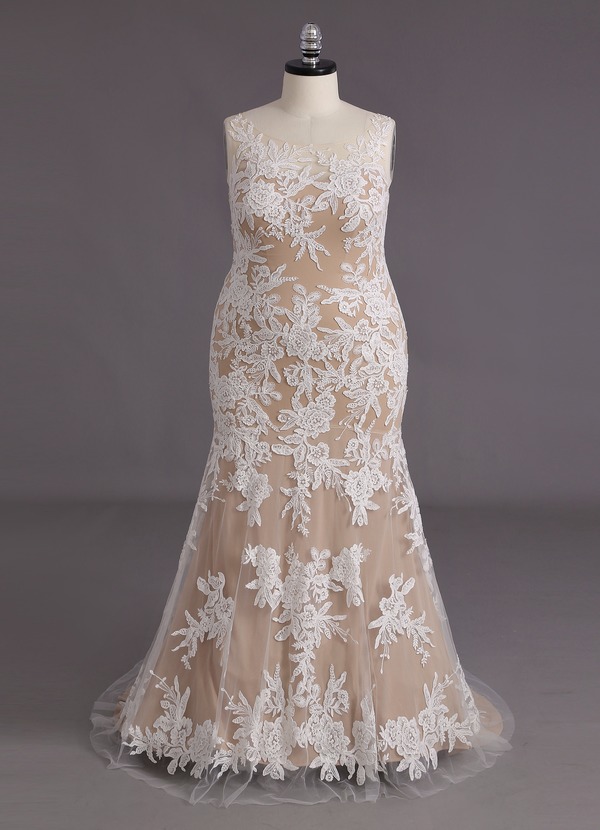 Azazie Judith Wedding Dresses Diamond White Nude Mermaid Sequins Tulle Dress image1