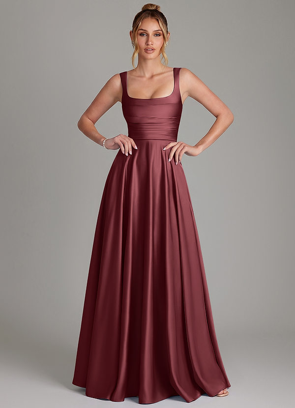 Azazie Azaria Bridesmaid Dresses Merlot A-Line Corset Stretch Satin Dress image1