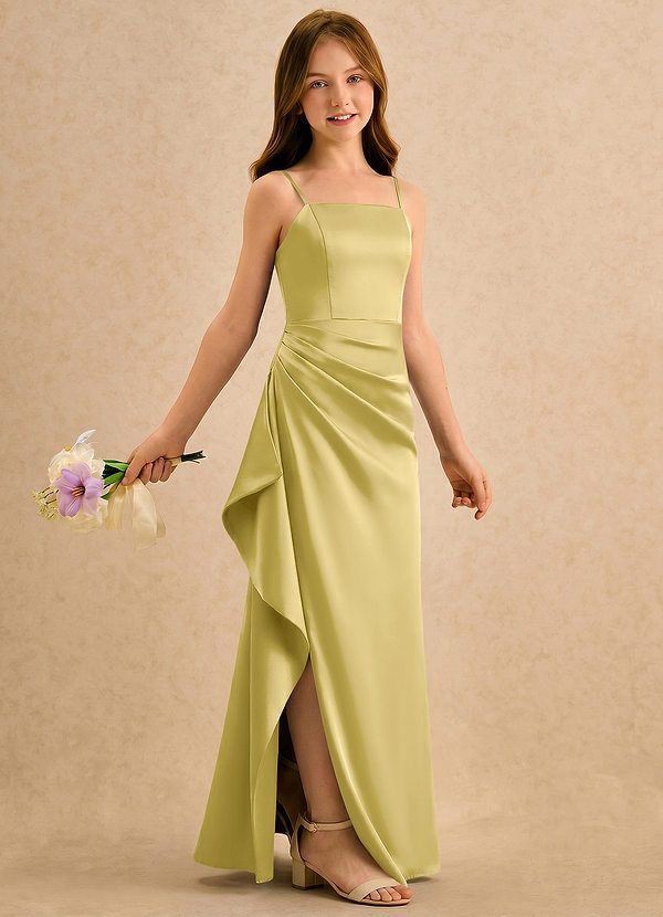 Azazie Cannoli Girls Formal Blumenkinder Kleider A-Linie Plissee Stretch-Satin Kleid Kanarienvogel image1