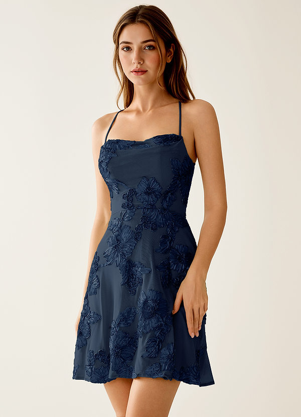 Lysandra Navy Blue Stretch 3D Flowers Corset Mini Dress image1
