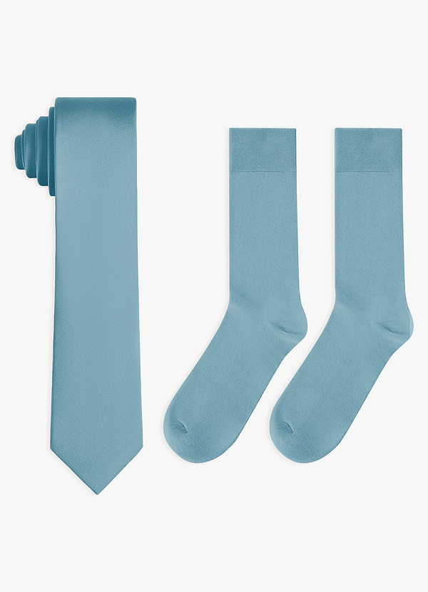 front Conjunto de corbata fina de satén elástico y calcetines de algodón a juego