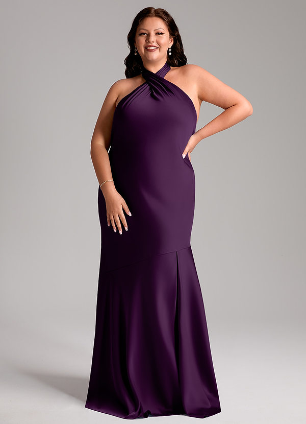 Azazie Lorena Robes Demoiselle d'honneur Robe Sirène en Satin extensible Plissée Grain De Raisin image1