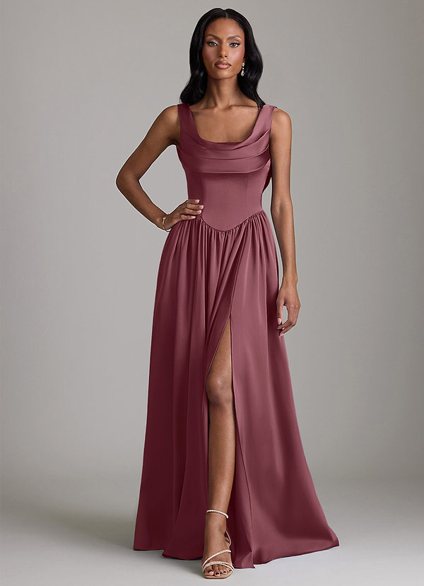Azazie Novi Brautjungfernkleider A-Linie mit Taschen Stretch-Satin Kleid Wüstenrose image1