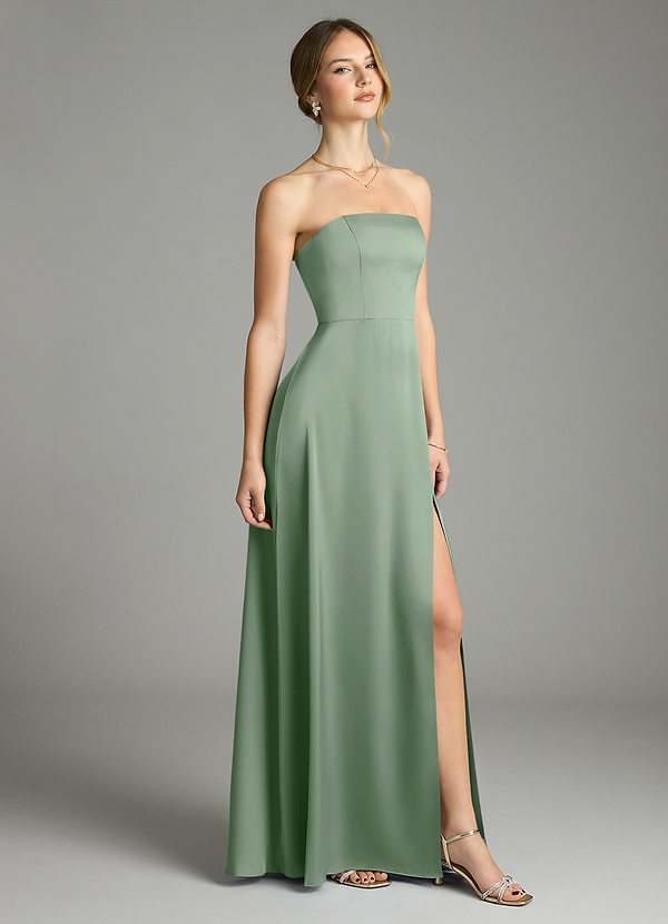 Azazie Wren Bridesmaid Dresses Matcha A-Line Strapless Stretch Satin Convertible Dress image1
