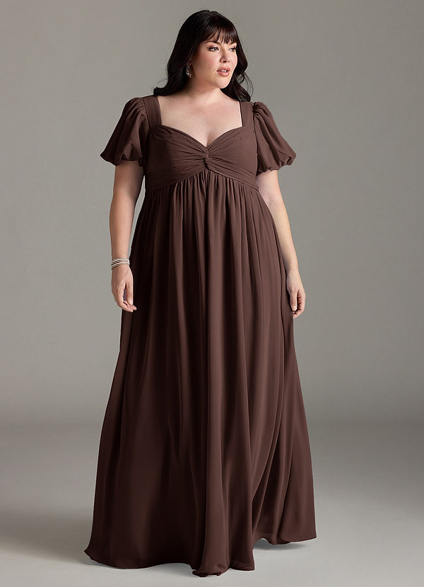 Azazie Madisynn Maternity Bridesmaid Dresses Bow Chiffon Floor-Length Dress image1