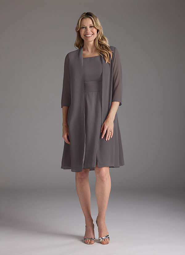 Azazie Shirley Mother of the Brides Dresses Steel Grey A-Line Scoop Pleated Chiffon Dress image1
