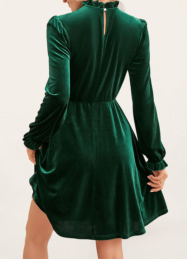 back Ocala Dark Emerald Velvet Long Sleeve Mini Dress