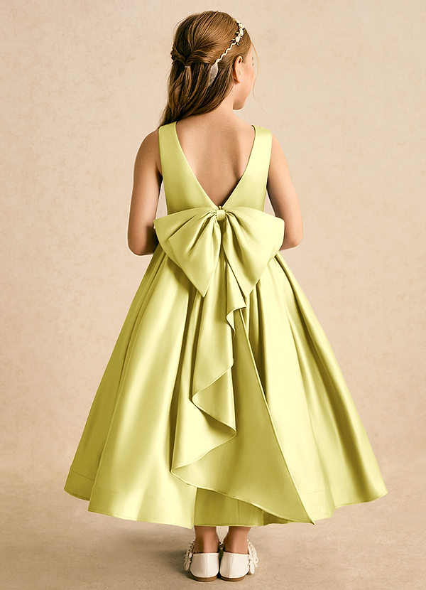 Azazie Cailee Blumenkinder Kleider Ballkleid Plissee Matte Satin Kleid Zitronensorbet image1