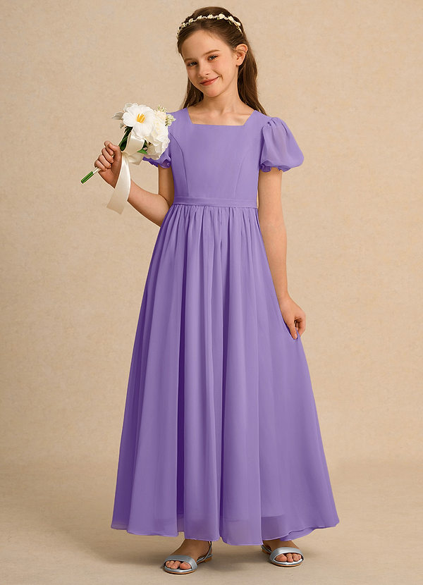 Azazie Lilia Junior Formal Bloemenmeisjes Jurken A-Lijn Jurk van Chiffon met Mouwen Tahiti image1