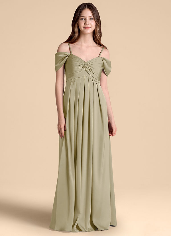 Azazie Kaitlynn Junior Klä av A-Line i Stretch Satin Av axeln image1