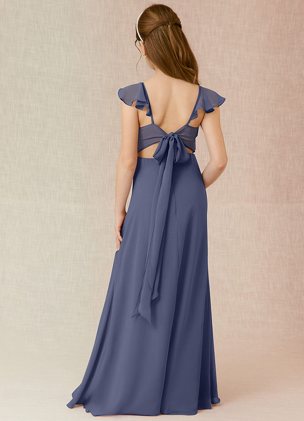 Azazie Everett Junior Robe Trapèze en Mousseline de soie Bleu Orageux image1