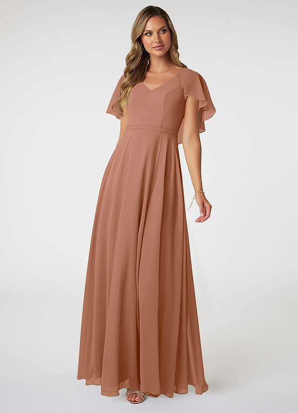 Azazie Jamie Brautjungfernkleider A-Linie Chiffon Kleid Bronzer image1