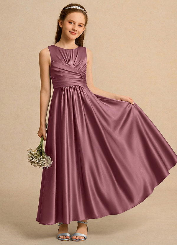 Azazie Ducky Girls Formal Flower Girl Dresses Desert Rose A-Line Pleated Stretch Satin Dress image1