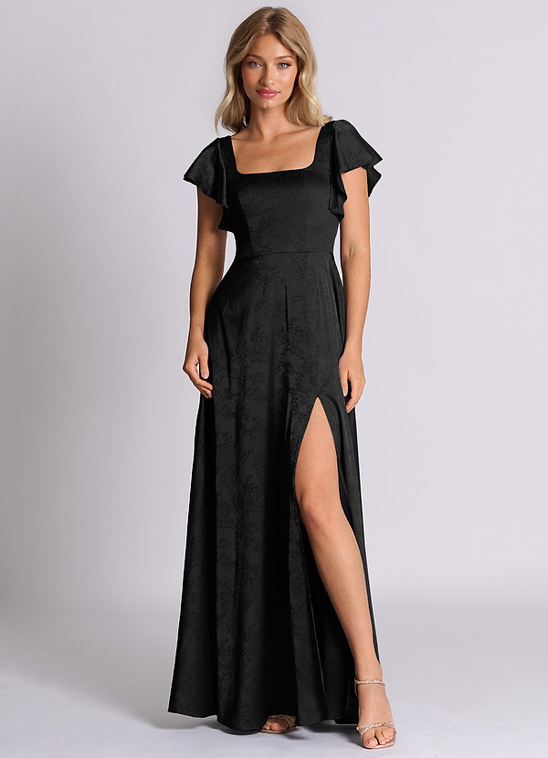 Azazie Bondi 신부 들러리 드레스 A라인 절하다 자카드 바닥 길이 드레스 image1