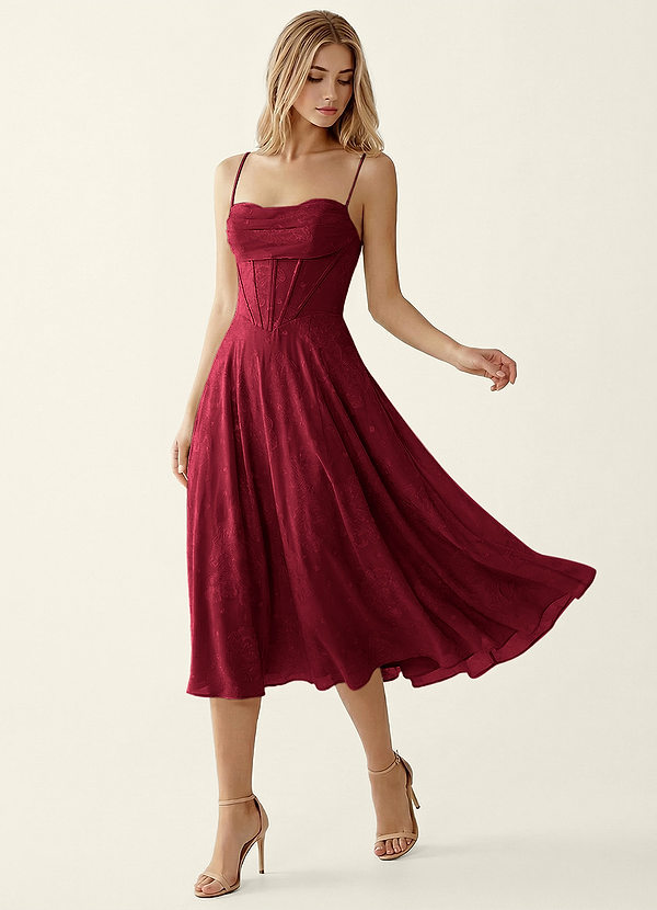 Verena Burgundy Jacquard Midi A-line Graduation Dress image1