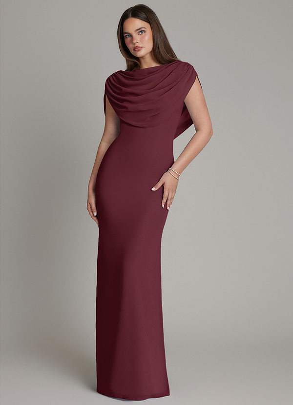 Azazie Hadley Robes de demoiselle d'honneur Robe Sirène en Mousseline de soie Plissé Cabernet image1