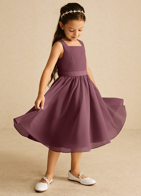 Azazie Ari Flower Girl Dresses Sangria A-Line Sleeveless Chiffon Dress image1