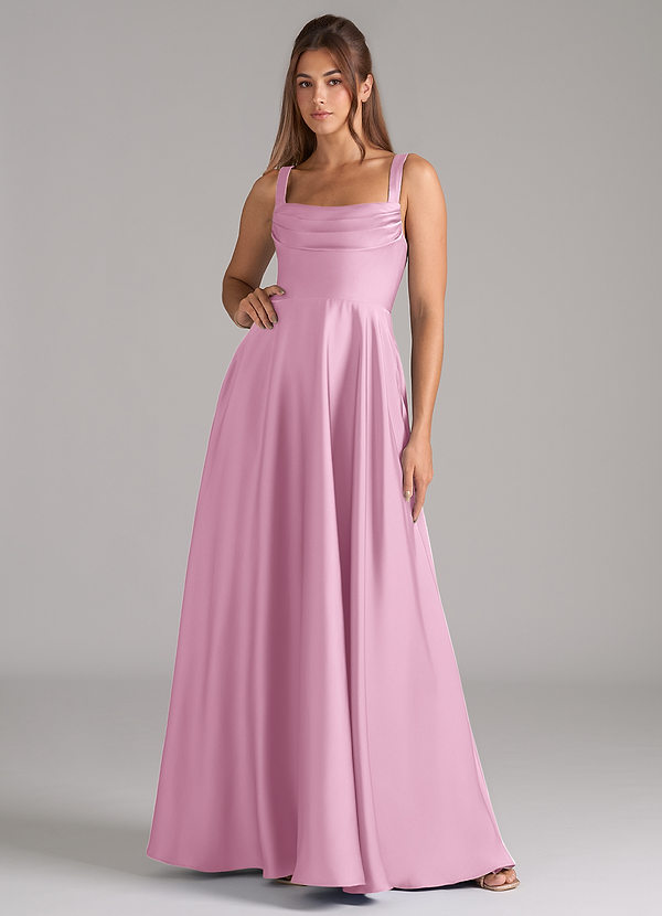 Azazie Shaude Bridesmaid Dresses Candy Pink A-Line Pleated Stretch Satin Dress image1