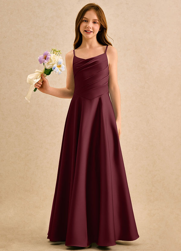 Azazie Coconut Girls Formal Blumenkinder Kleider A-Linie Plissee Stretch-Satin Kleid Cabernetrot image1