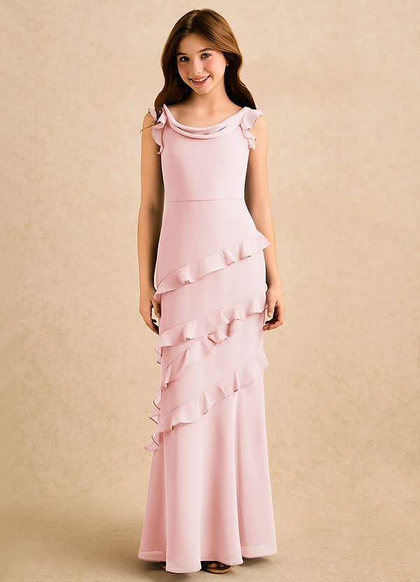 Azazie Aria Girls Formal Sukienki dla dziewczynek sypiących kwiaty Syrena Marszczony Szyfon Długość podłogi Sukienka image1