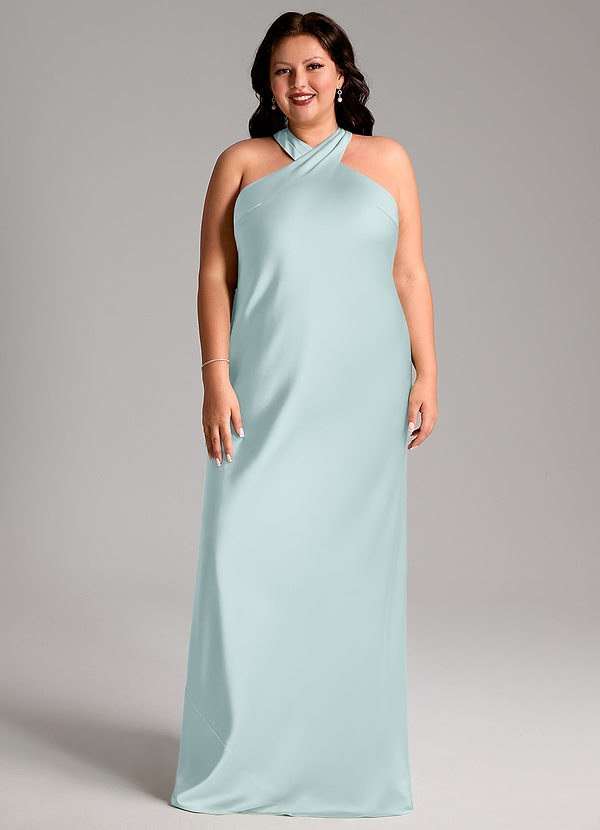 Azazie Doretta Brautjungfernkleider Meerjungfrau-Linie Plissee Stretch-Satin Kleid Nebel image1