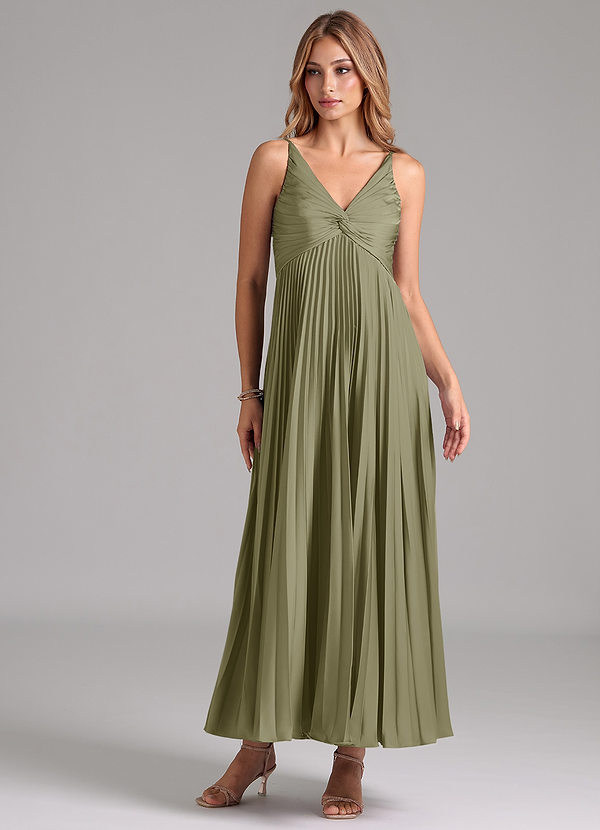 Azazie Raychelle Bridesmaid Dresses Pistachio A-Line Pleated Stretch Satin Dress image1