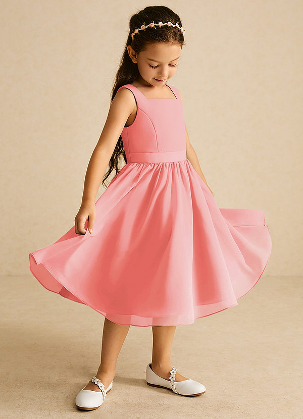 Azazie Ari Flower Girl Dresses Coral A-Line Sleeveless Chiffon Dress image1