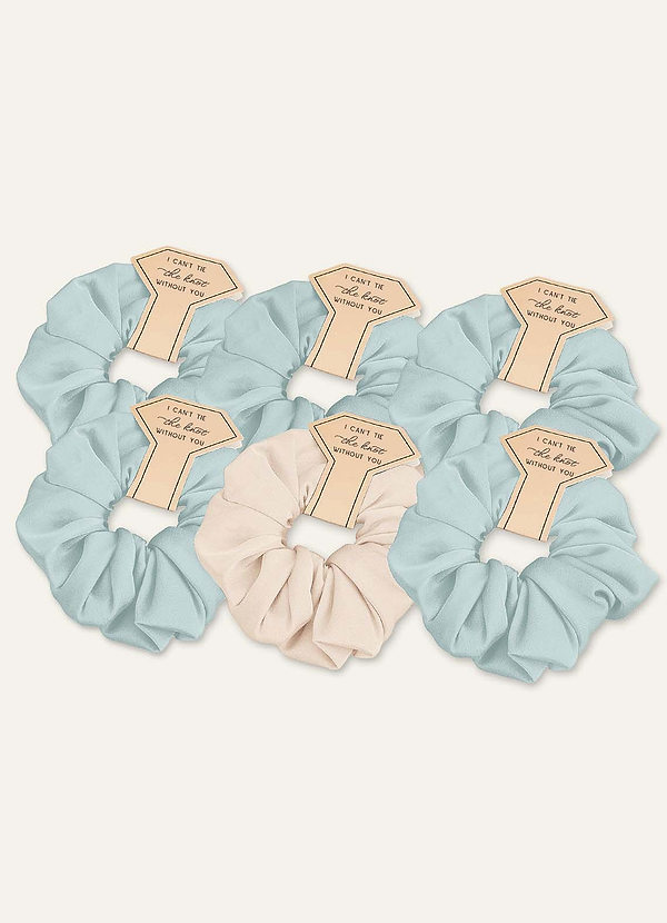 front Dopasowany kolor, sześcioczęściowy zestaw gumek do włosów dla druhny w mieszanym kolorze, z elastycznej satyny, w standardowym rozmiarze